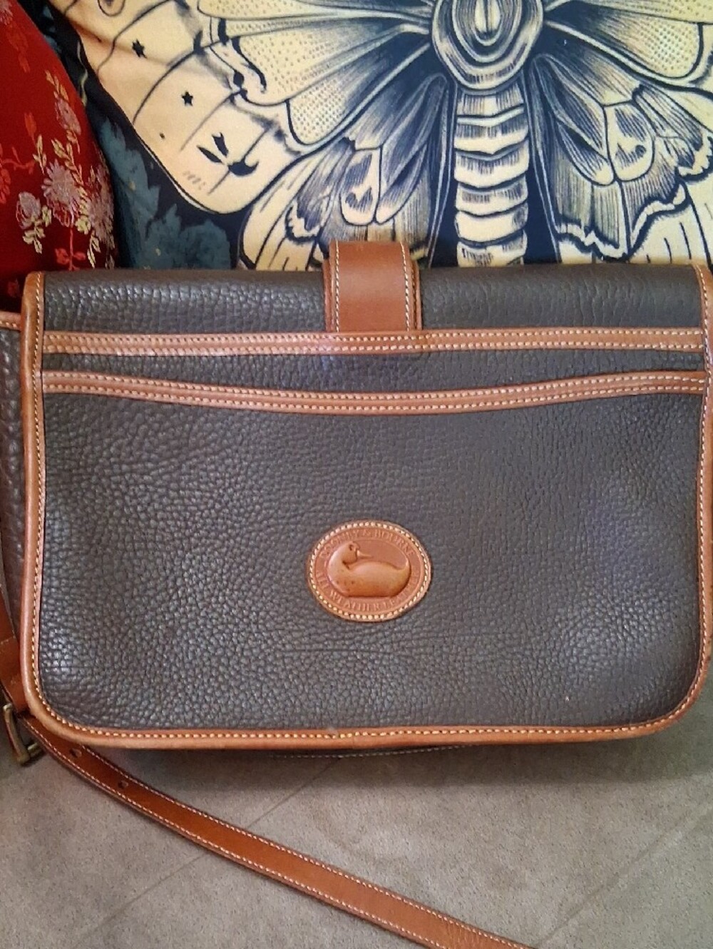 Dooney & Bourke Dark Brown Pebbled All WeatherLeather Crossbody with Cognac Trim - Picture 3 of 12